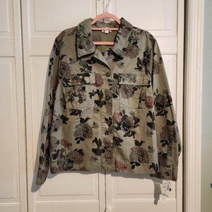 NWT Dressbarn Westport Women's Green Floral Jean Jacket